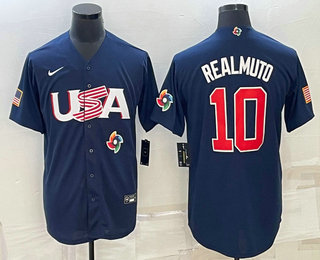 Mens USA Baseball #10 JT Realmuto 2023 Navy World Baseball Classic Stitched Jerseys